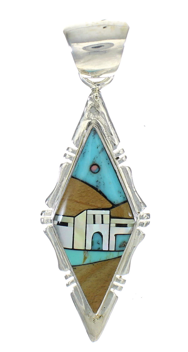 Southwest Native American Pueblo Design Multicolor Silver Pendant MX64311